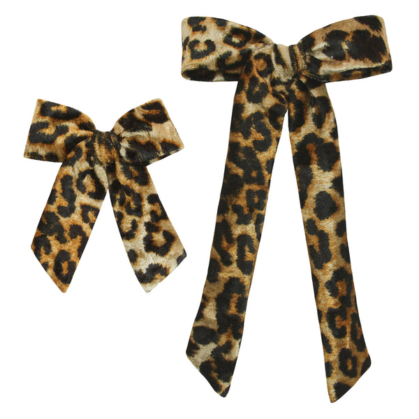 Velvet Sash - Leopard Bow Clip