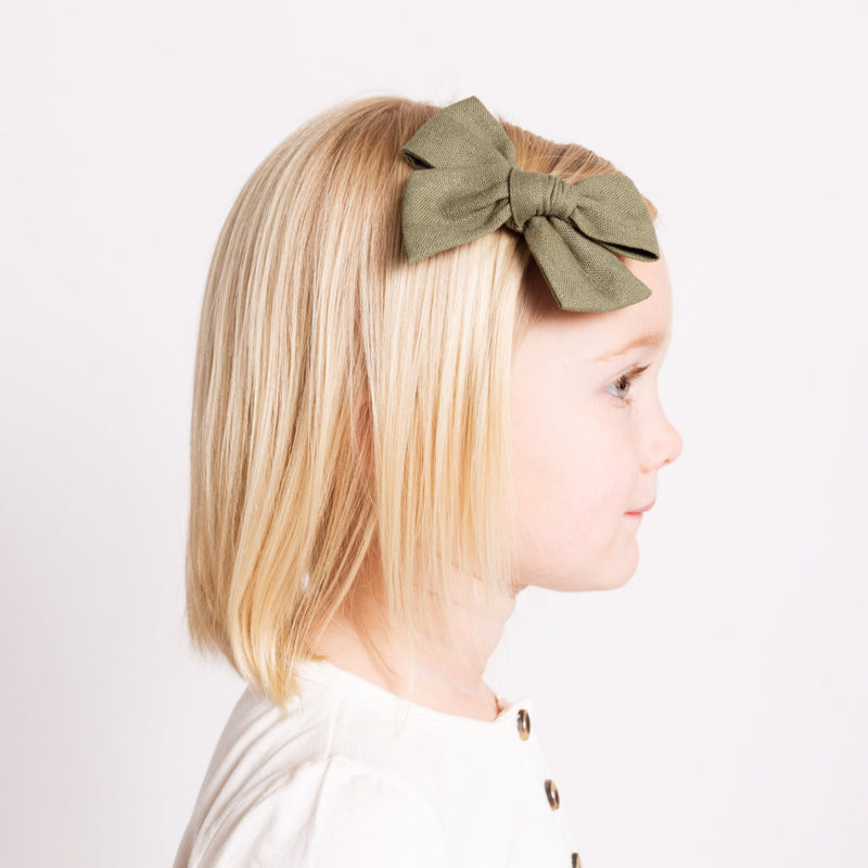 Linen Bow - Olive Clip