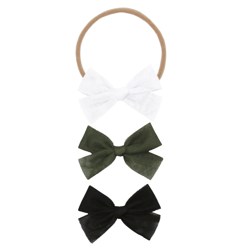 Tulle Bow 3 Pack: Olive Headbands