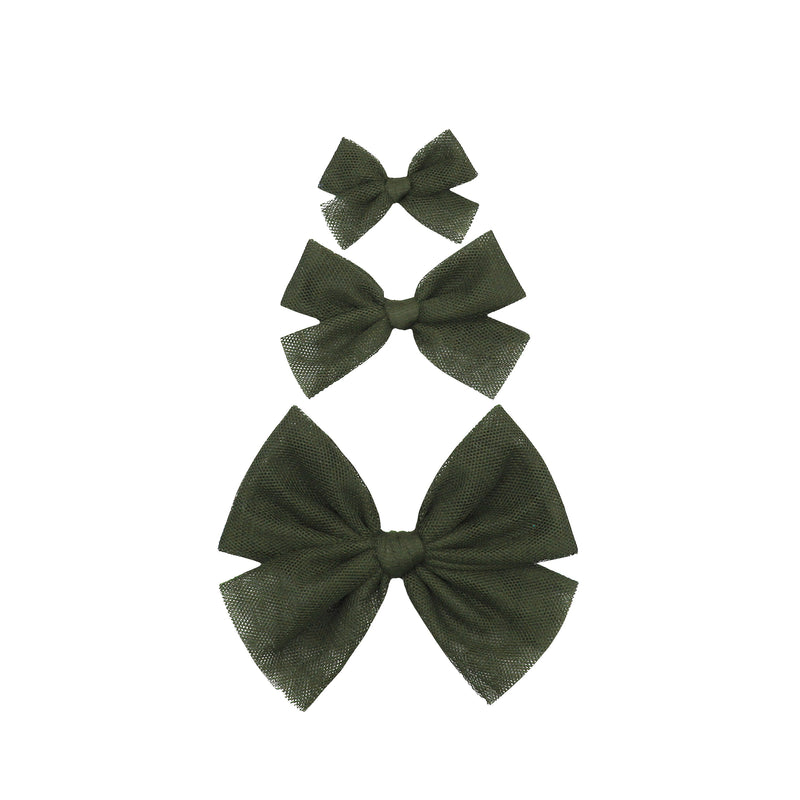 Tulle Bow 3 Pack: Olive Clips