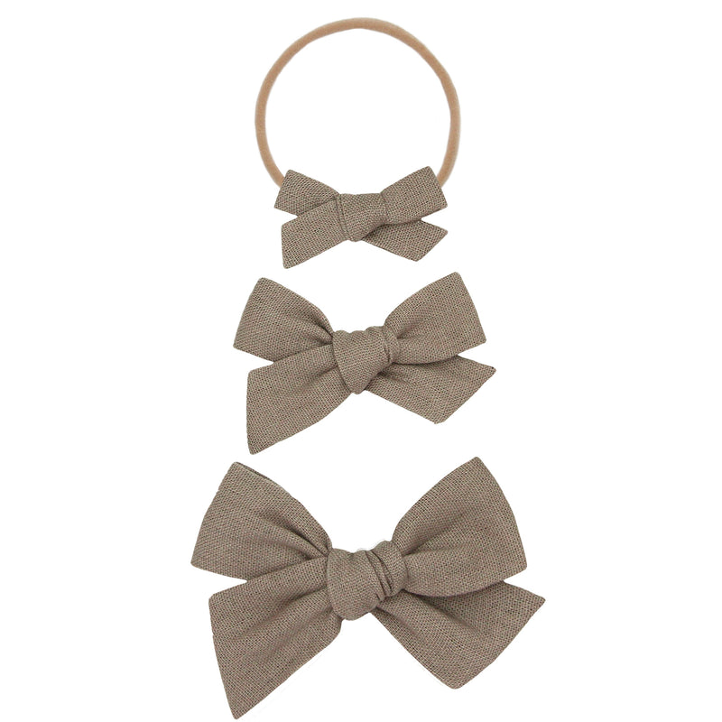 Linen Bow 3 Pack: Stone Headbands