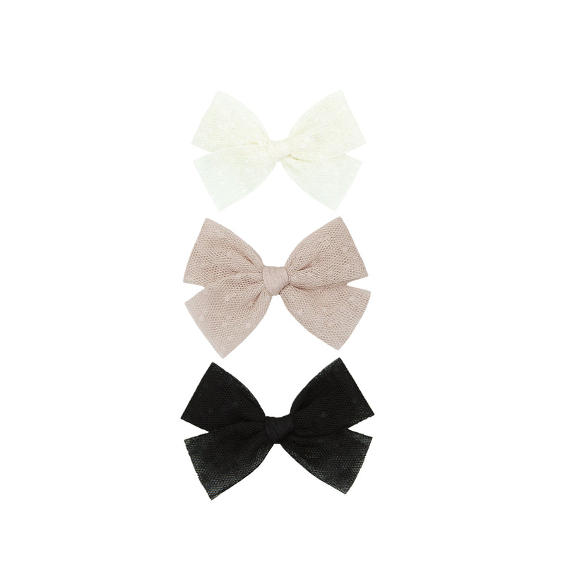 Tulle Bow 3 Pack: Tan Dot Clips