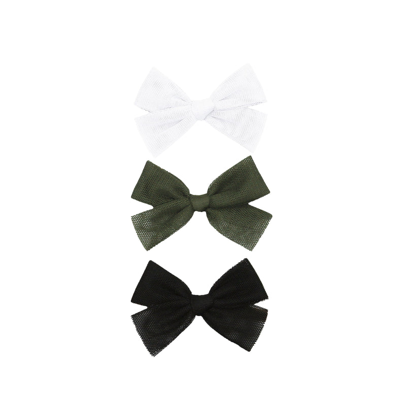 Tulle Bow 3 Pack: Olive Clips